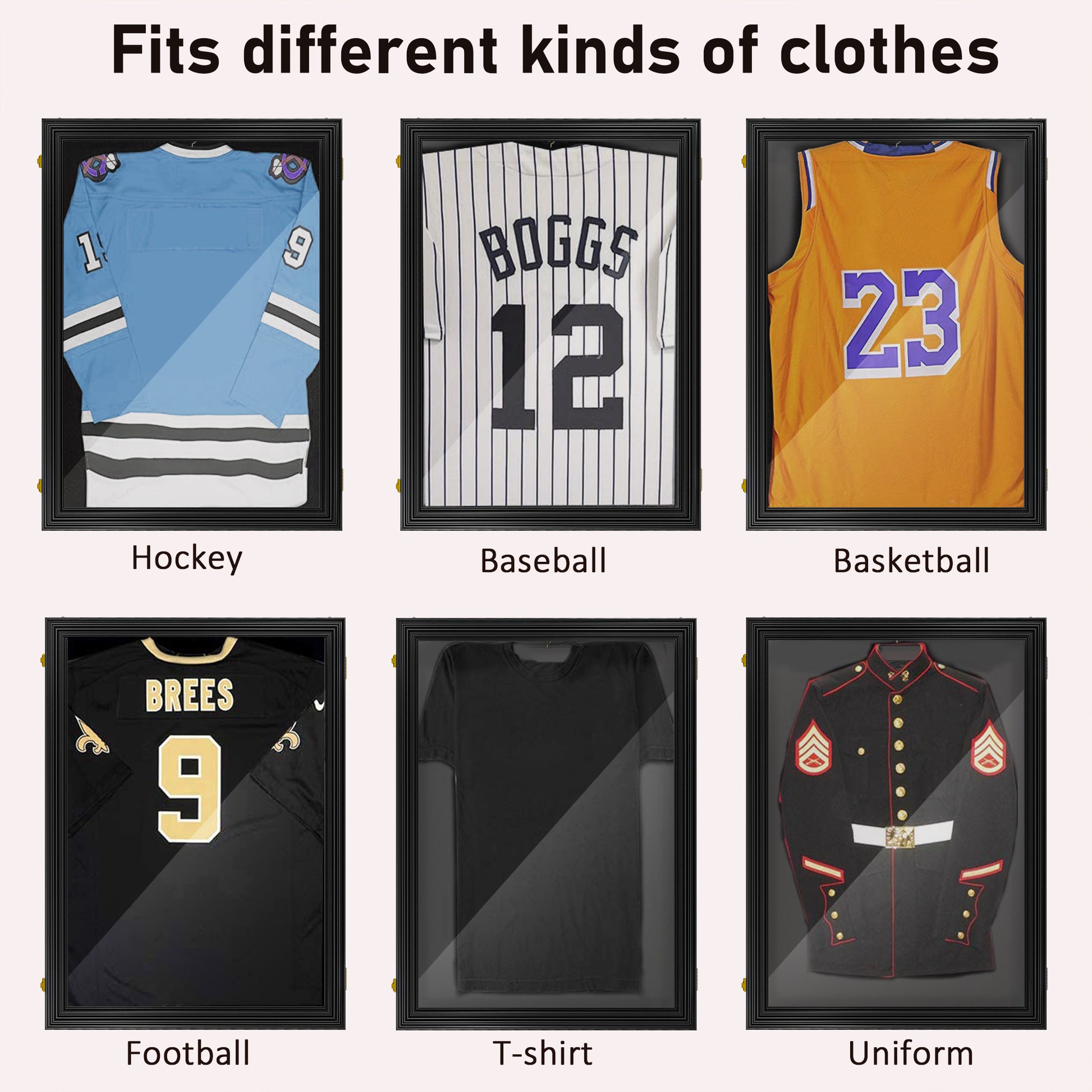 Set of 3 Jersey Display Frame Case, Acrylic Sports Shirt Shadow Box for Basketball Football Baseball, 23.5" x 31.5", Bla
