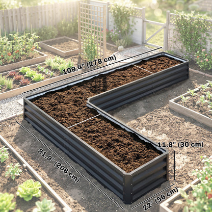 L-Shaped Raised Garden Bed, 82" x 109" x 12" Galvanized Steel Planter Box with Multi-reinforced Rods for Vegetables, Flo