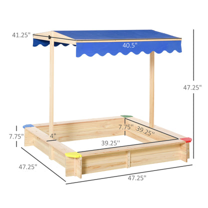 Kids Wooden Sandbox with Cover, Play Sand Station for Children Outdoor Sand box, with Seats, for Backyard, Beach, 47" x 