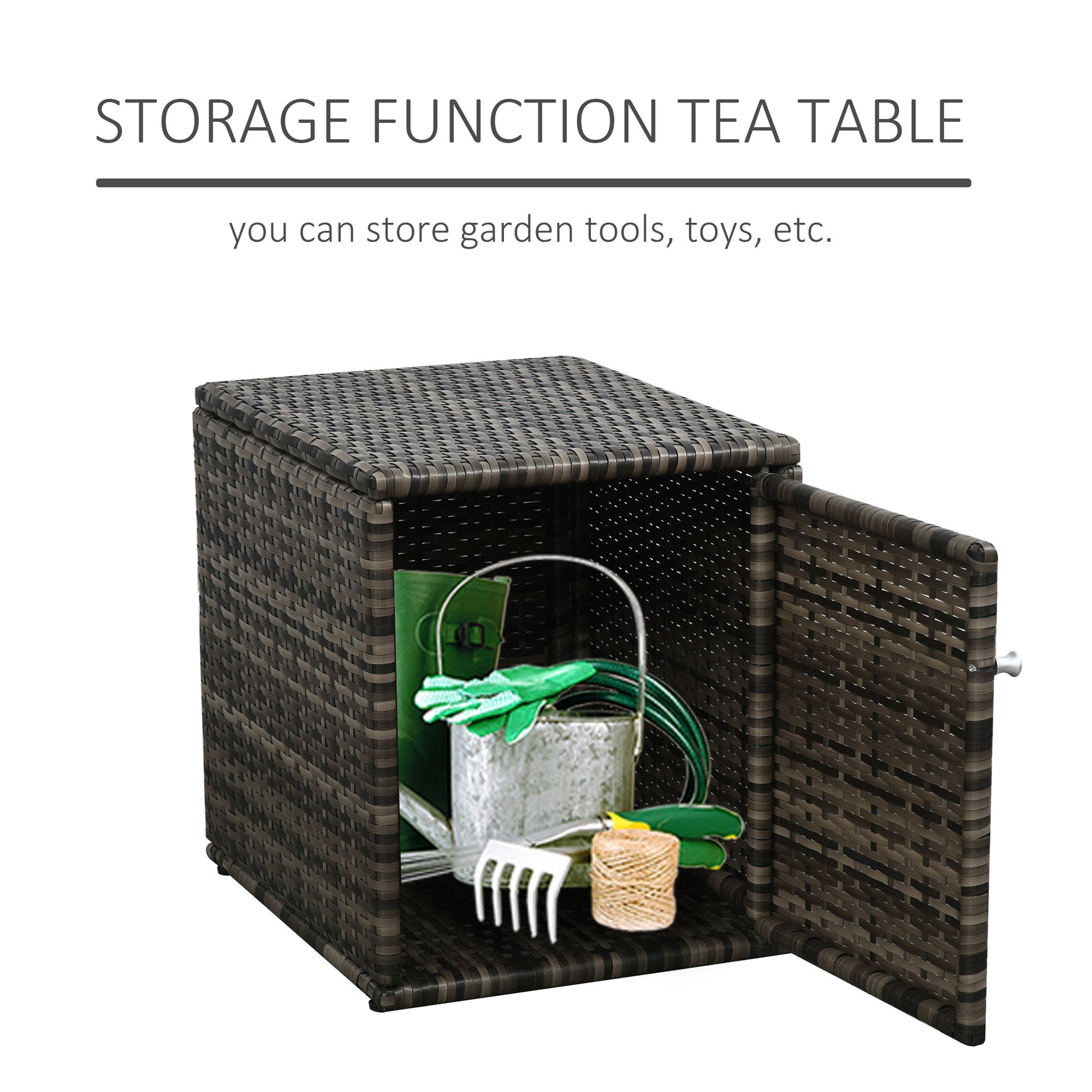 3 Pieces Wicker Patio Furniture Set, Rattan Bistro Set with Storage Coffee Table and Thickened Cushions, Outdoor Convers