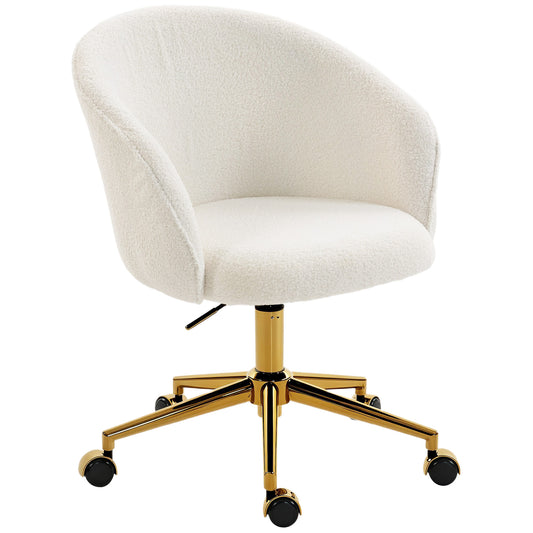 Office Chair, Teddy Fleece Upholstered Vanity Desk Chair, Cream White