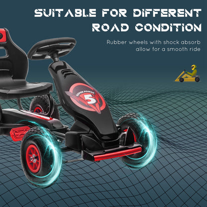 VarietyKart Pedal Go Kart w/ Adjustable Seat, Rubber Wheels Shock Absorb, Red