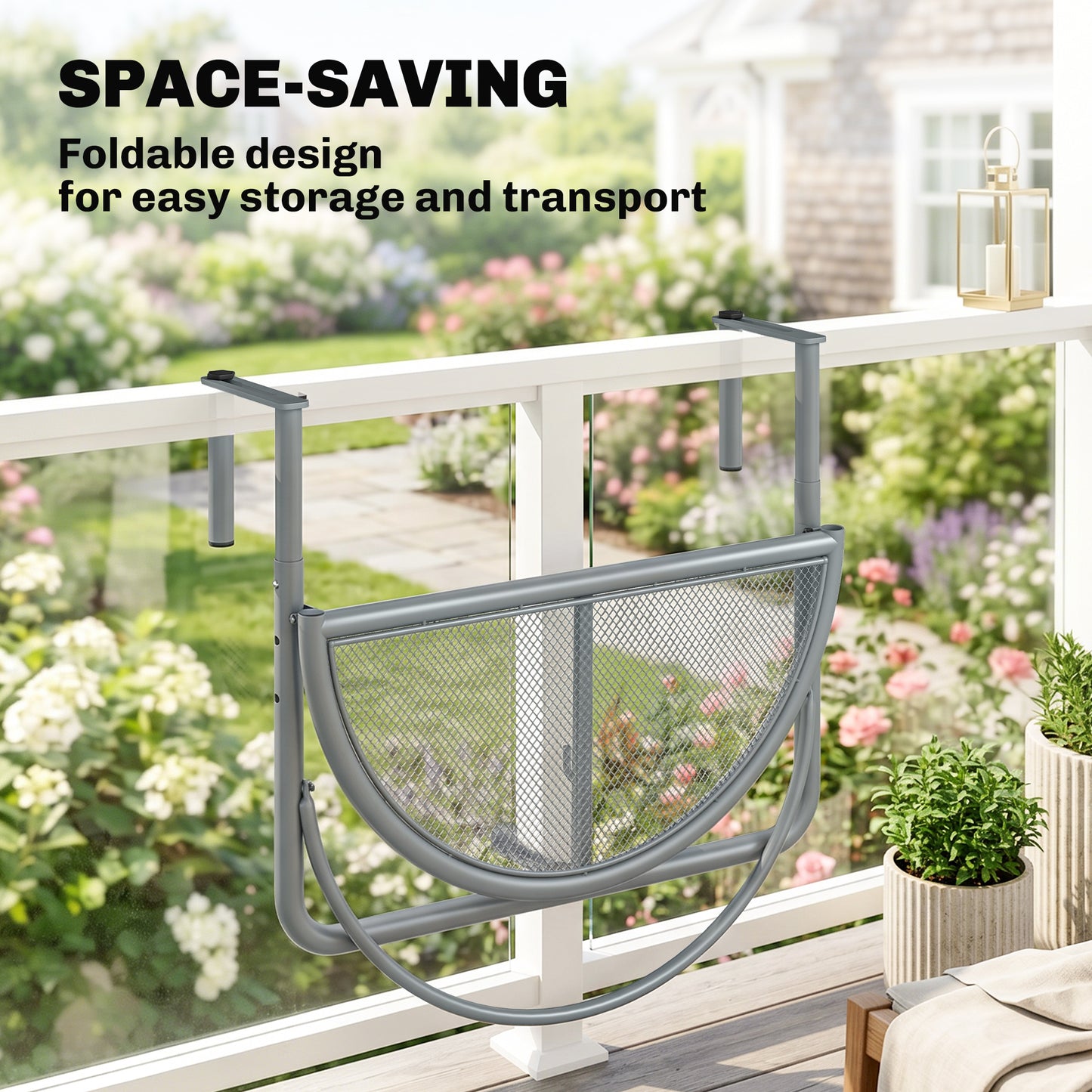 Adjustable Balcony Hanging Railing Table, Metal Mounting Mini Wall Desk Storage Rack, Outdoor Flower Stand Serving Table