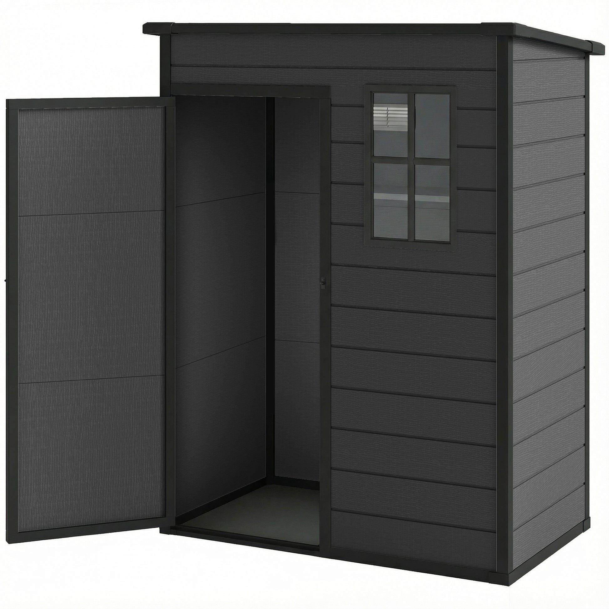 5 x 3FT Garden Shed with Floor, Outdoor Storage Shed with Lockable Door, Window and Vent for Backyard, Patio, Dark Grey