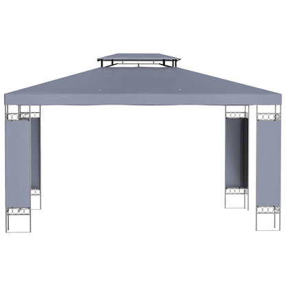 10' x 13' Outdoor Gazebo, Double Roof Patio Gazebo Canopy Shelter with Screen Decorate Corner Frame, Grey