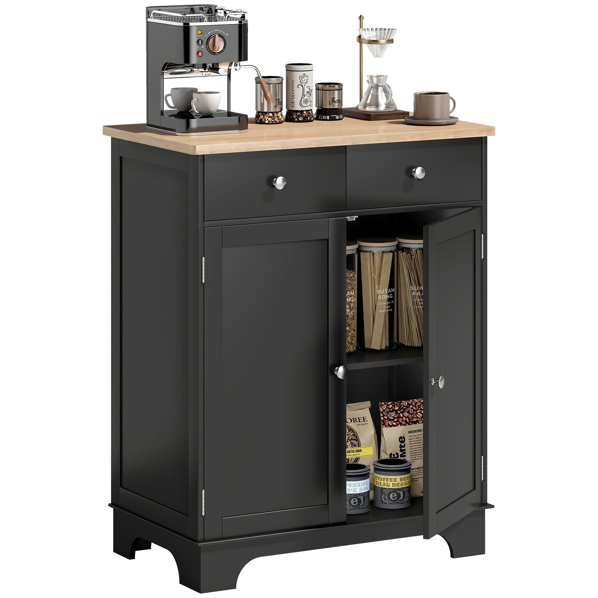 Sideboard Buffet Cabinet with Storage, 27" Kitchen Cabinet with Adjustable Shelf, 2 Drawers and 2 Doors, Coffee Bar Cabi