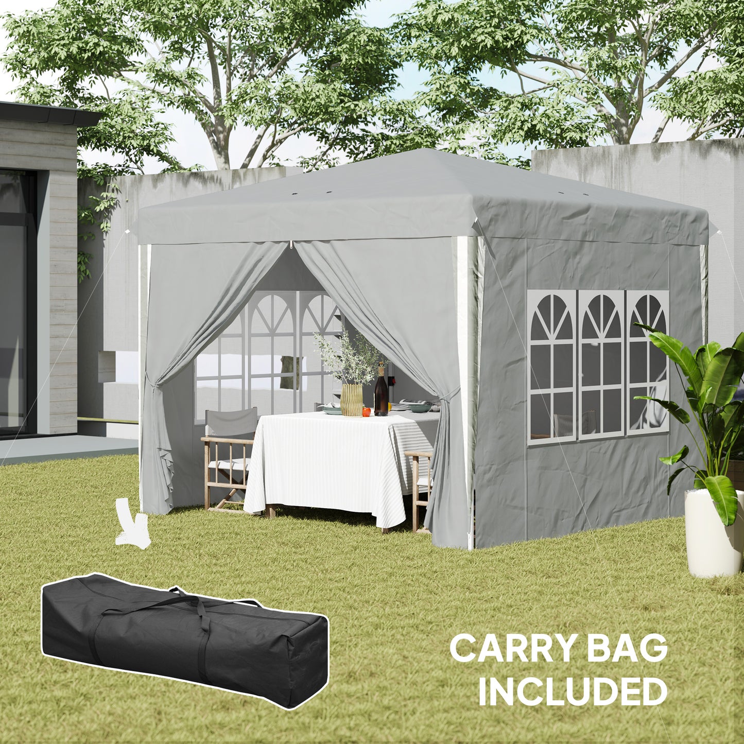10' x 10' Pop-Up Canopy Tent with Sidewalls, Height-Adjustable, Carry Bag Included, for Outdoor, Garden, Patio, Light Gr