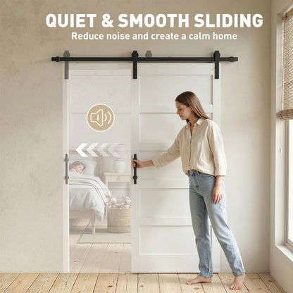 36"x84" Sliding Barn Door with Hardware Kit, Shaker Style Sliding Door with Handle, Track, Floor Guide, White Wood Grain