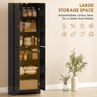 72" Tall Pantry Cabinet, Kitchen Pantry Cabinet with Adjustable Shelves, Storage Cabinet with 4 Doors, Black