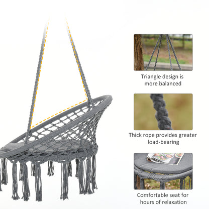 Patio Hammock Chair, Hanging Rope Hammock Swing for Indoor & Outdoor Use with Backrest, Cotton-Polyester Blend, Fringe T