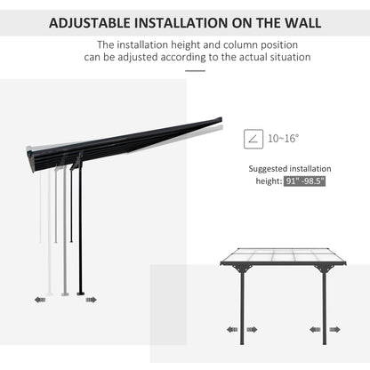 10' x 10' Outdoor Hardtop Pergola Gazebo with Adjustable Height, Aluminum Pergola with Polycarbonate Roof, UV Protection