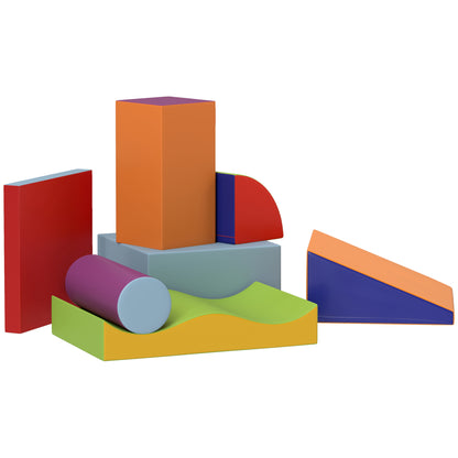 Soozier 7 Pieces Soft Play Foam Climbing Blocks, Indoor Modular Kids Play Toys for Climbing, Crawling, Sliding, Dark Col