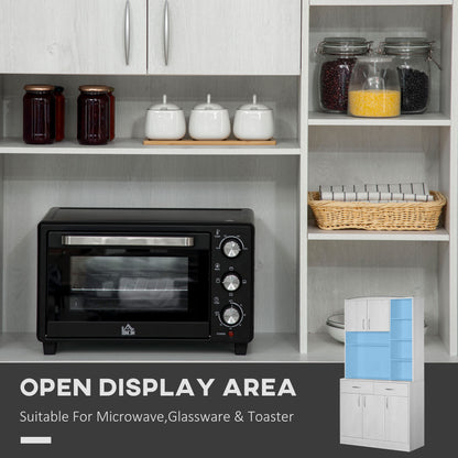 71" Kitchen Hutch with Storage Cabinet, Modern Buffet with Hutch, Cupboard with Drawers for Living Dining Room, Ash Whit