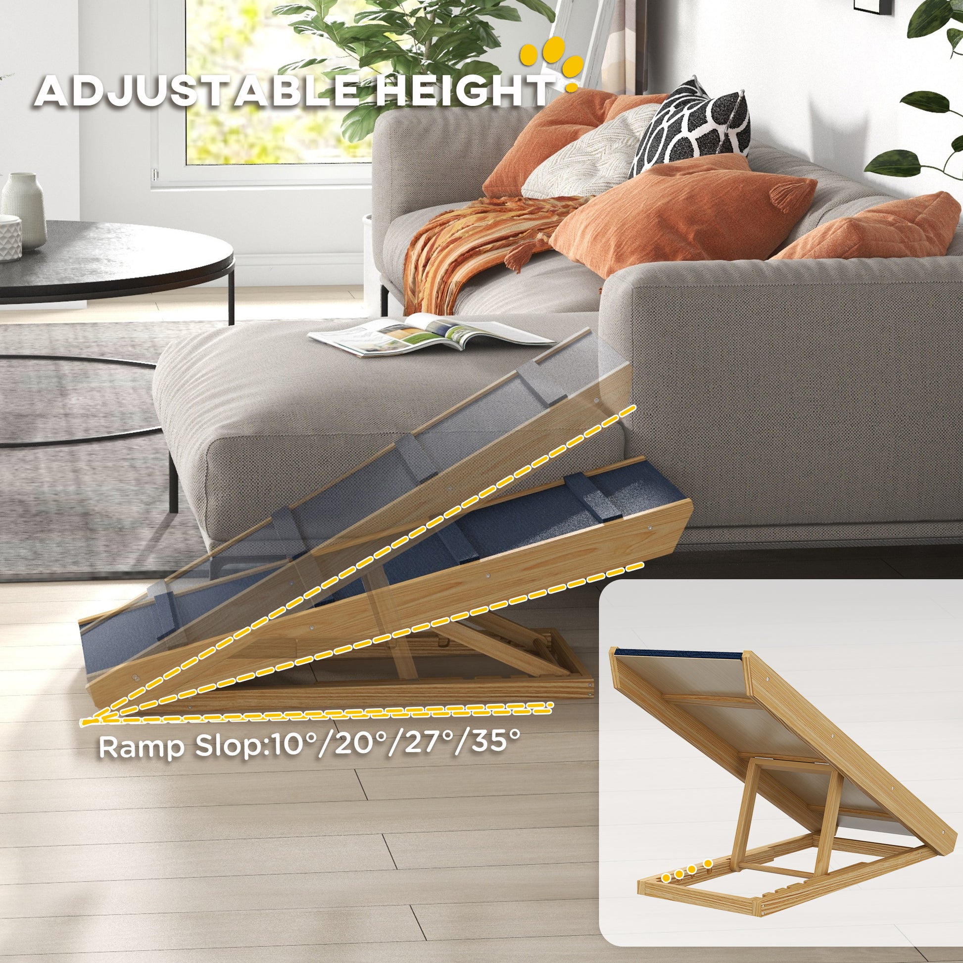Adjustable Dog Ramp for Bed, Sofa, with Non-Slip Surface, Folding Dog Stair for Small, Medium, Large Dogs