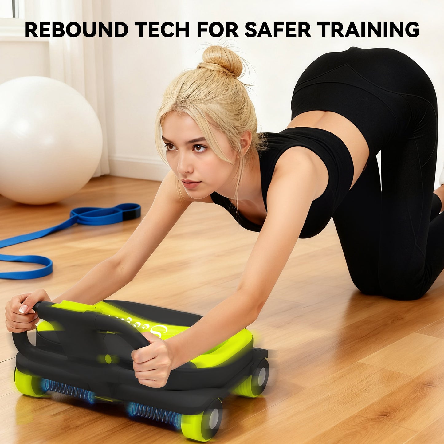 Soozier Ab Wheel Roller, Automatic Rebound Abdominal Wheel, Core Training Equipment with Phone Holder and Foldable Handl