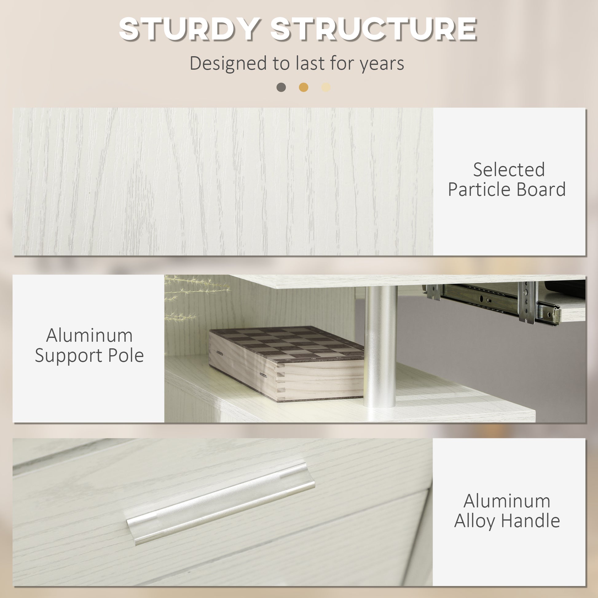 47" Computer Desk with Keyboard Tray and Storage Drawers, Home Office Workstation Table with Storage Shelves, White