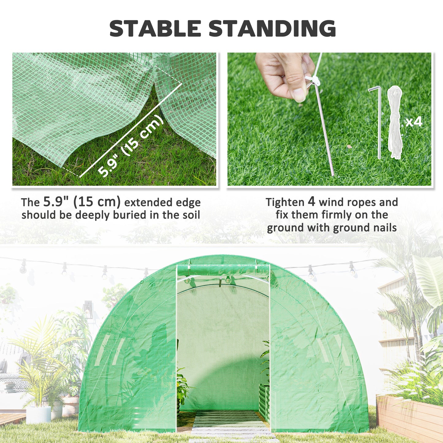 Walk-In Tunnel Greenhouse, Plant Hot House with 4 Windows and Zipper Door, 10' x 10' x 7' , Green