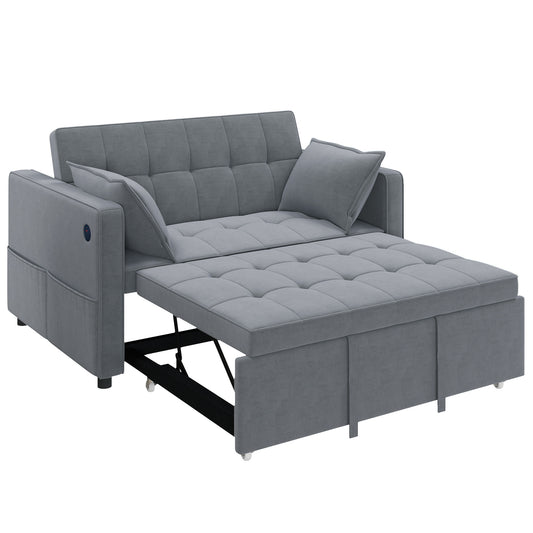 3‑in‑1 Convertible Sofa Bed, Pull Out Sleeper Sofa with USB Charging, Adjustable Backrest, Side Pockets, Dark Grey