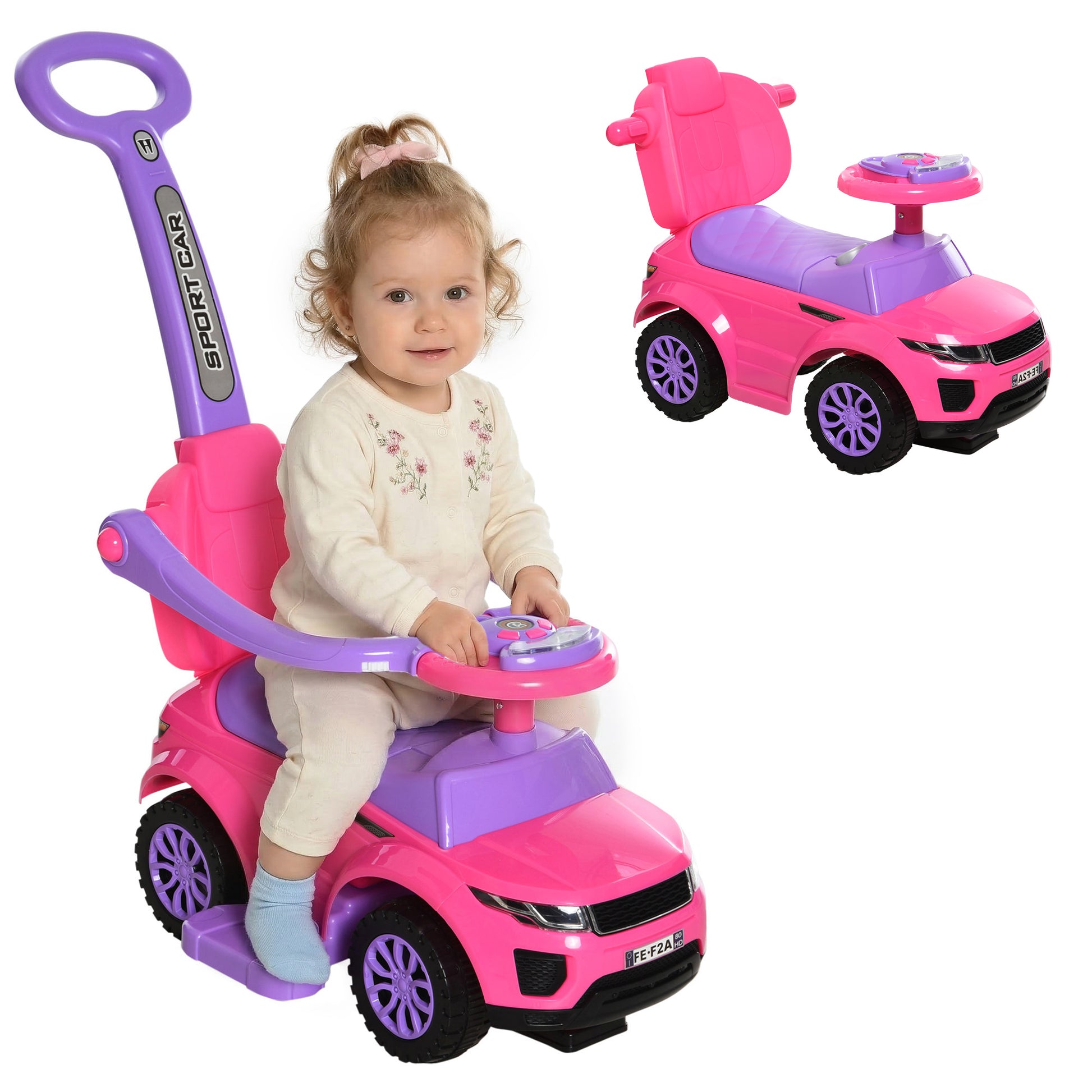 VarietyKart 3 in 1 Kid Ride on Push Car, Toddlers Sliding Walking Car, with Horn, Music, Light, Parent Control Handle, S