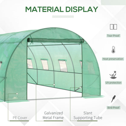 Walk-in Tunnel Greenhouse, 19 x 10 x 6.6 ft Hoop House with Zipped Roll-Up Door, 8 Mesh Windows, Wind Resistance Level 4