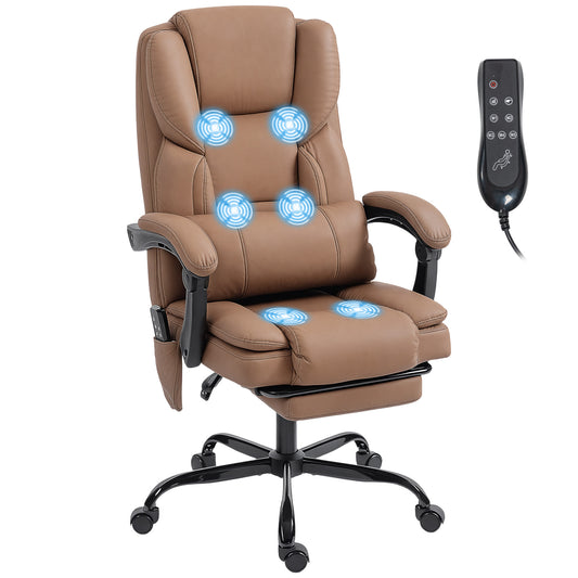 Office Chair with Massage, Pet-Friendly Faux Leather Reclining Desk Chair with Lumbar Support, Footrest, Brown