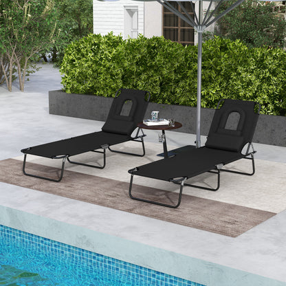 Folding Lounge Chair Set of 2, Reclining Beach Tanning Chair with Face Hole, Pillow, 4-Position Adjustable Flat Sun Loun