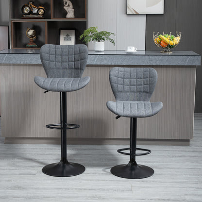 Bar Stools Set of 2, Adjustable Height Swivel Bar Chairs, Linen-feel Fabric Upholstered Kitchen Counter Stools with Wide