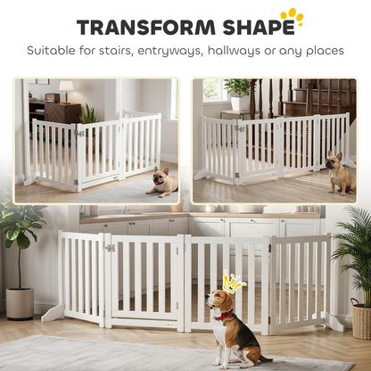 23.5"H Foldable Dog Gate with Door, 4 Panels Freestanding Pet Gate Barriers Indoor with Support Feet, Puppy Fence for Do