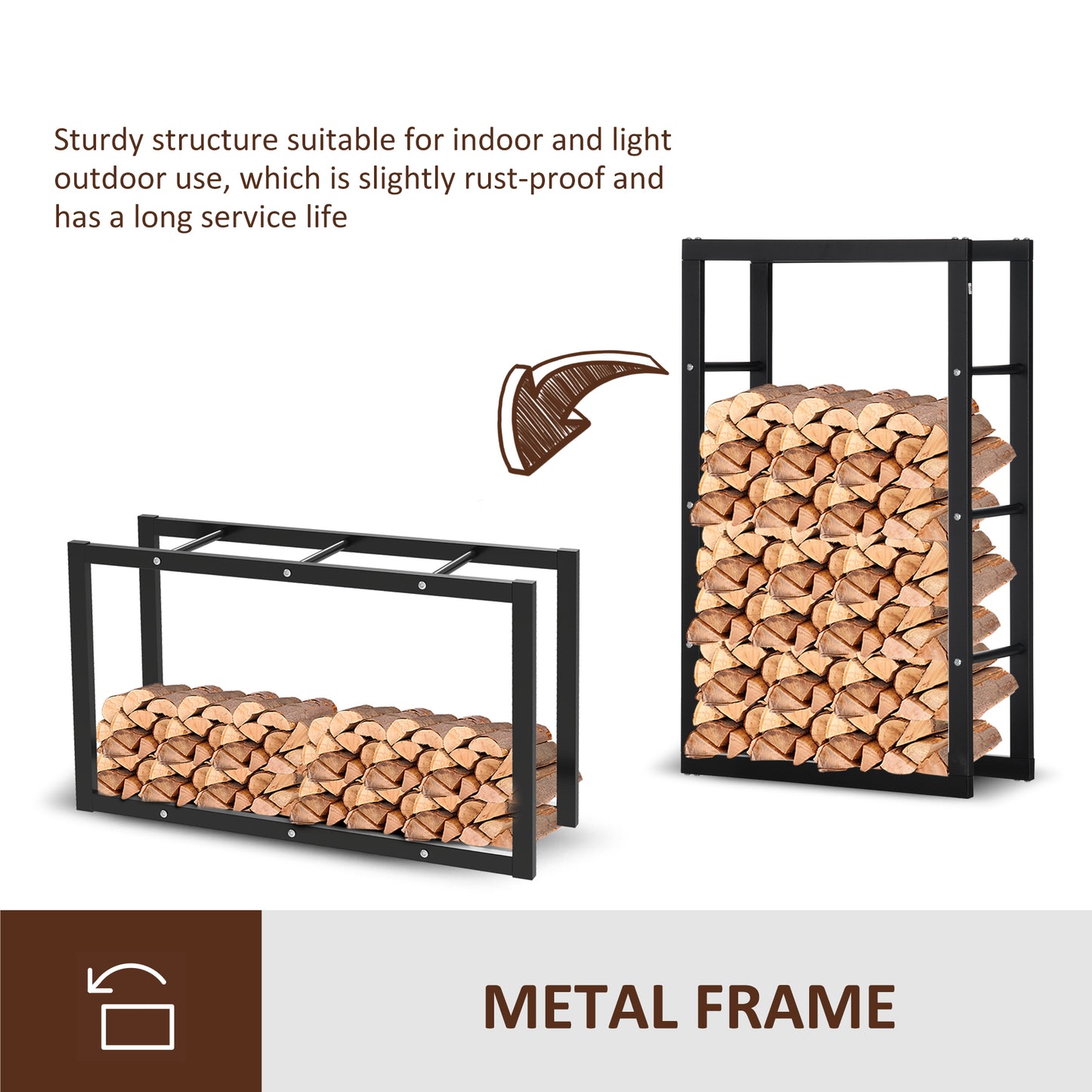 23.6" x 9.8" x 39.4" Firewood Rack Outdoor, Log Holder Fireplace Storage Rack with Handles and 220 lbs. Weight Capacity,