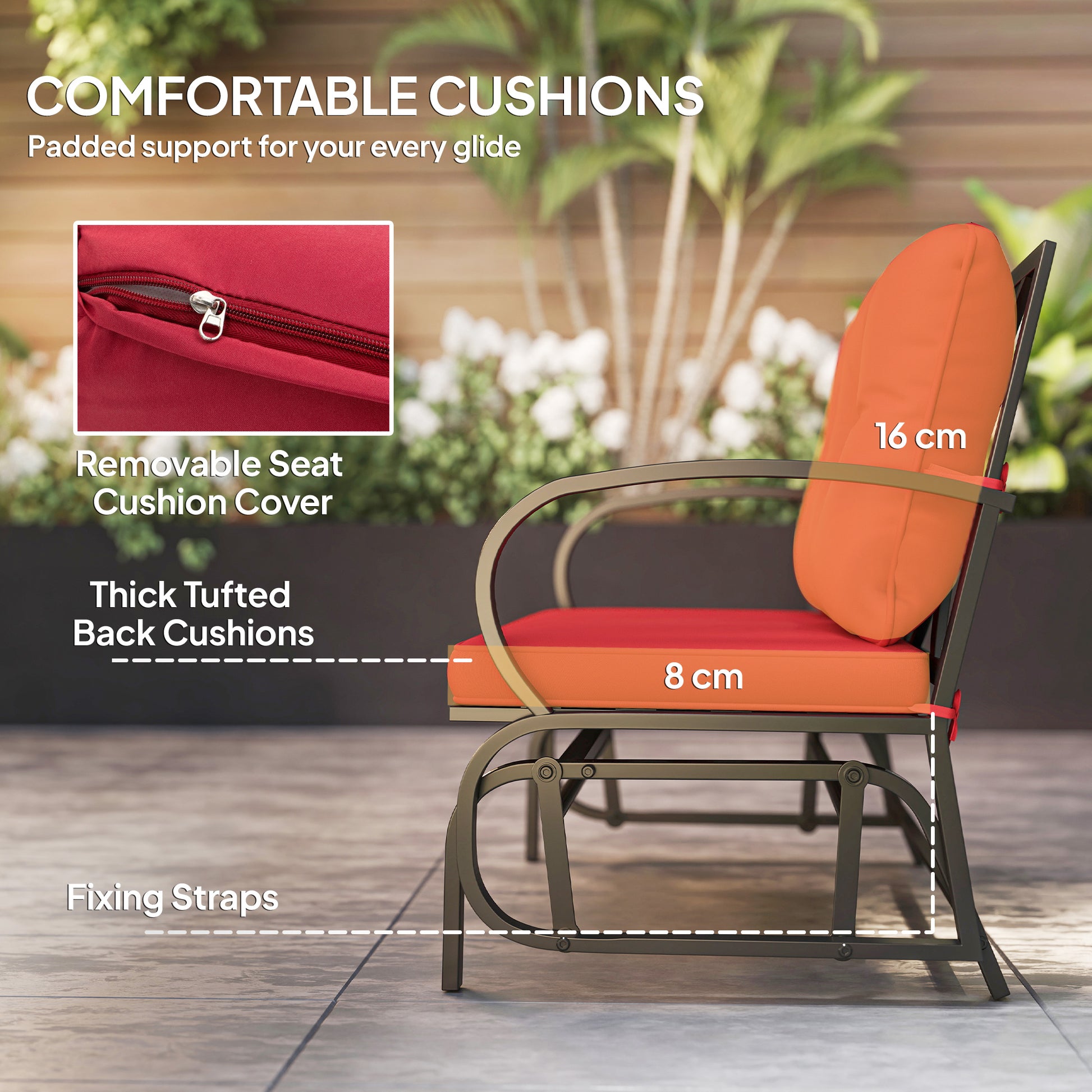 2-Person Outdoor Glider Chair, Patio Double Rocking Loveseat with Steel Frame and Cushions for Backyard, Garden and Porc