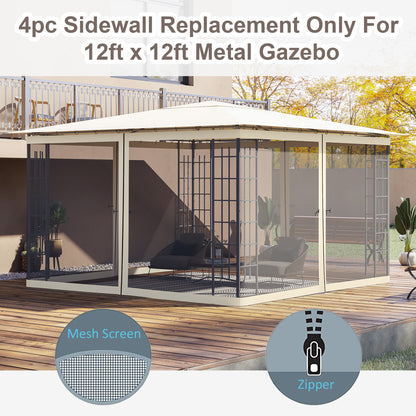 Replacement Mosquito Netting for Gazebo 12' x 12' Black Screen Walls for Canopy with Zippers for Parties and Outdoor Act
