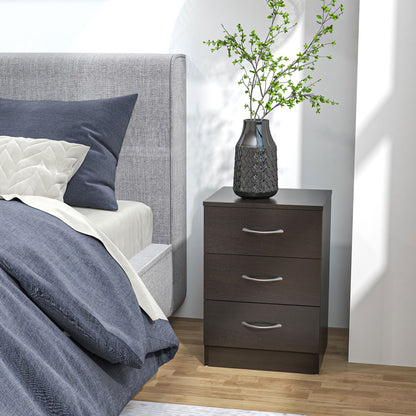 Bedside Table with 3 Drawers, Modern Wood Nightstand, Side Table with Anti-tipping Design for Bedroom, Set of 2, Dark Br