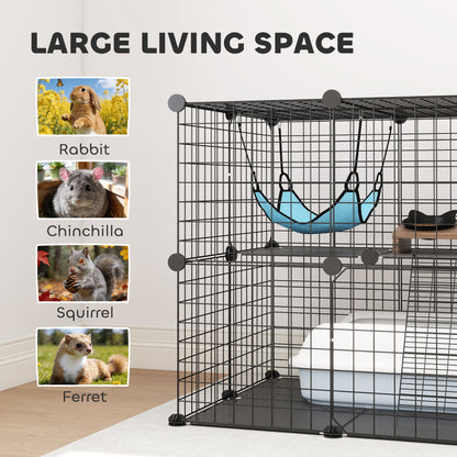 2 Tier Cat Cage Crate, DIY Pet Playpen with 2 Doors, Ladder, Hammock, Perch, Indoor Playpen for Kittens, Black
