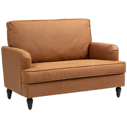 Modern Accent Chair, Leathaire Armchair with Turned Legs and Wide Seat, Comfy Chair for Living Room, Brown