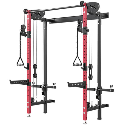 Soozier Foldable Power Cage, Space-Saving Power Rack with Pull-Up Bar, Cable Pulley System, 1540 lbs Capacity