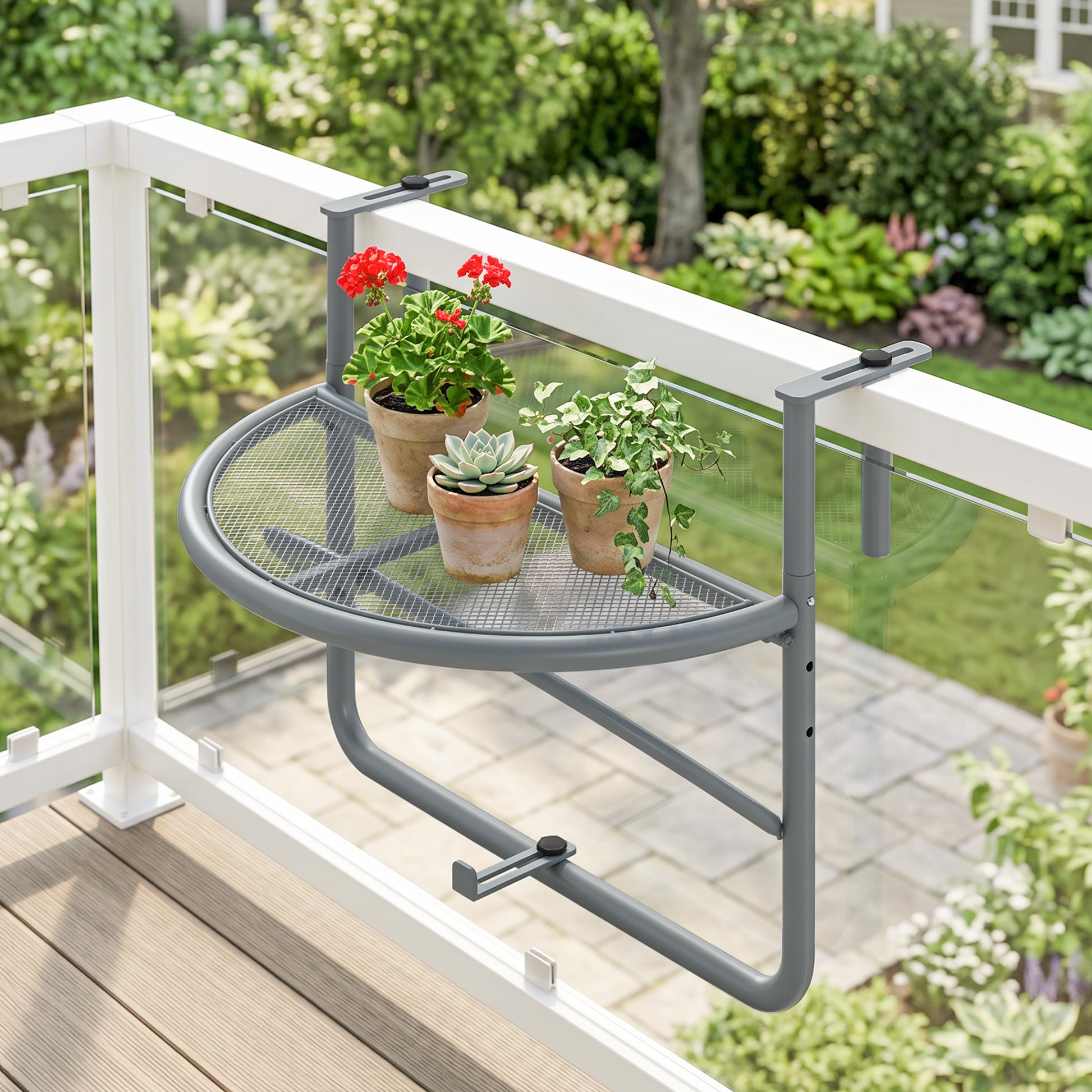 Adjustable Balcony Hanging Railing Table, Metal Mounting Mini Wall Desk Storage Rack, Outdoor Flower Stand Serving Table