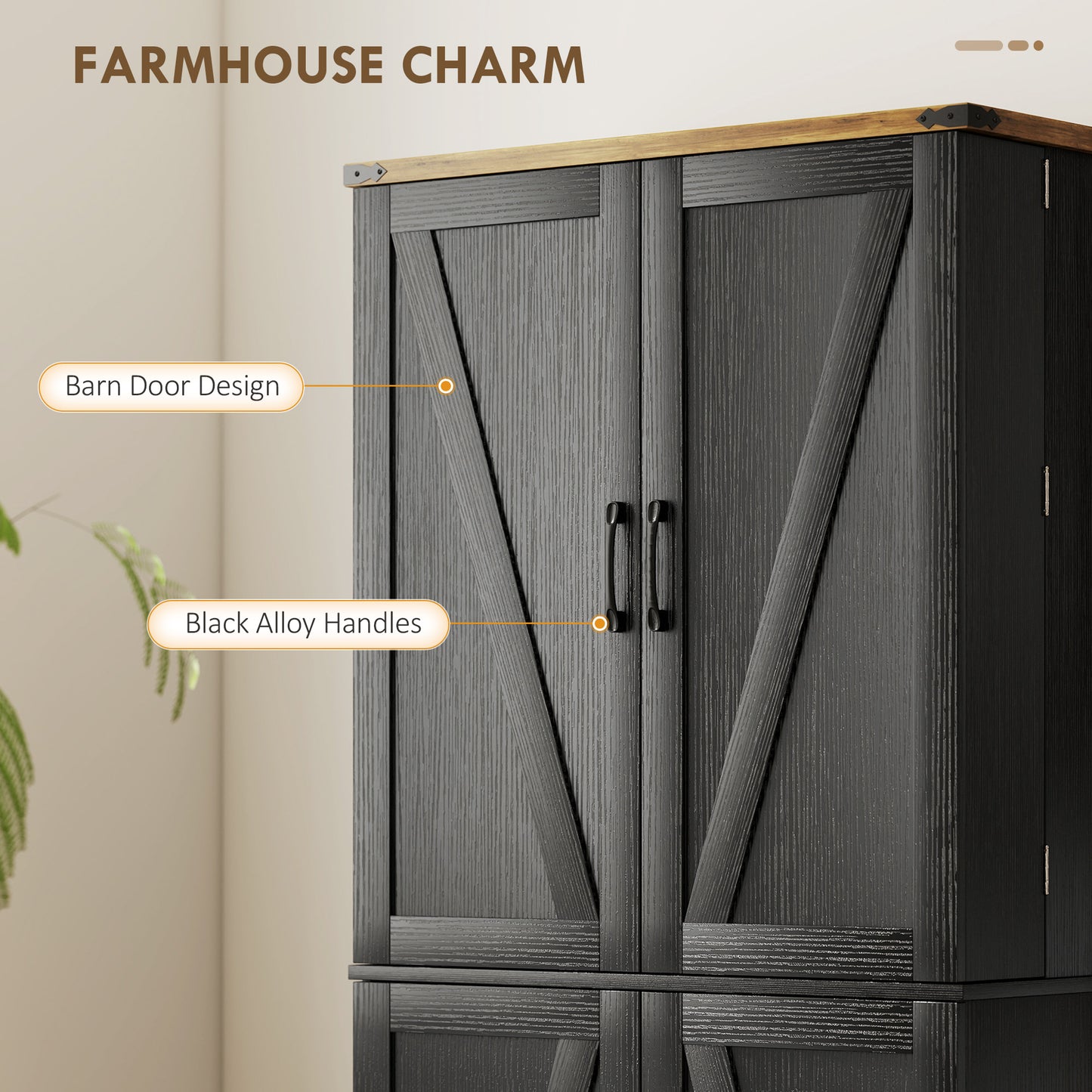 72" Kitchen Pantry Cabinet, Farmhouse Storage Cabinet with 4 Doors, Drawer, 8 Door Shelves and Adjustable Shelf, Black