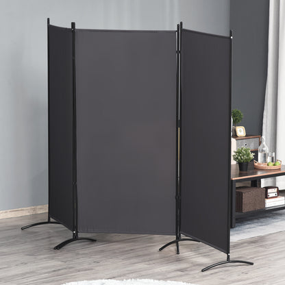 6' 3 Panel Room Divider, Double Hinged Folding Wall Divider, Indoor Privacy Screen for Home Office,  Charcoal Grey