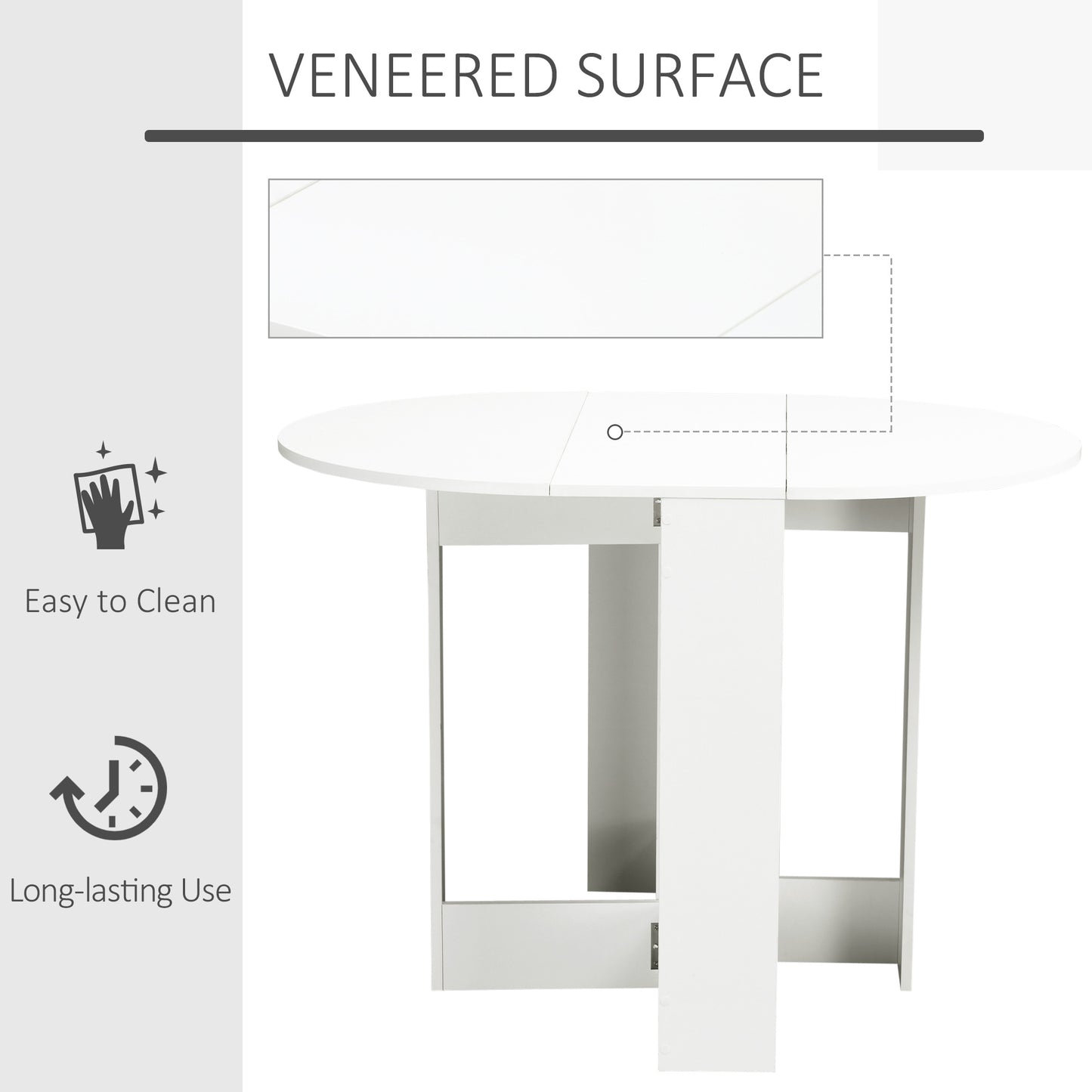Folding Dining Table, 41" Drop Leaf Table for Small Spaces, Oval Foldable Table for Kitchen, Dining Room, White