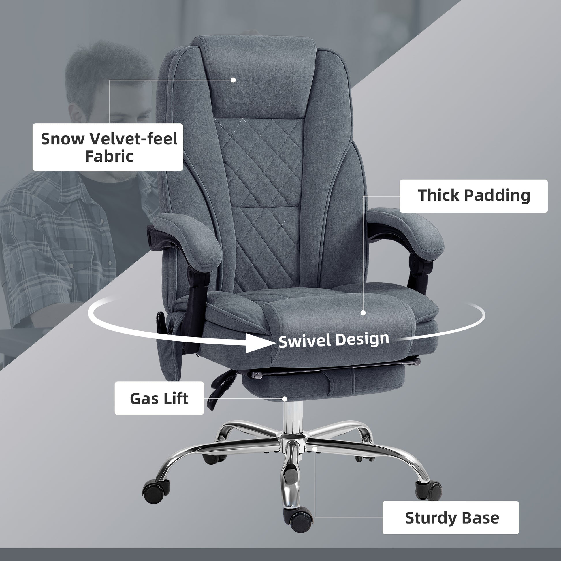 Massage Office Chair, Reclining Computer Chair with Adjustable Height and Footrest, Dark Grey
