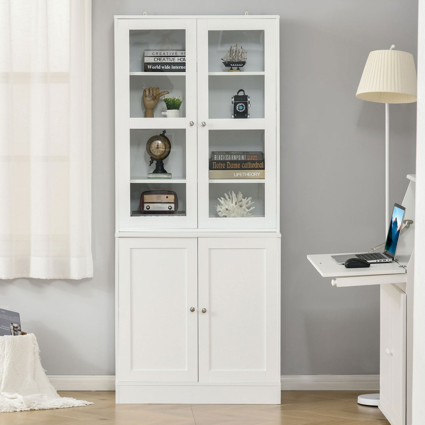 71" Bookcase Storage Cabinet with Doors, Modern Tall Bookshelf with 2 Adjustable Shelves, Display Unit for Study, Living