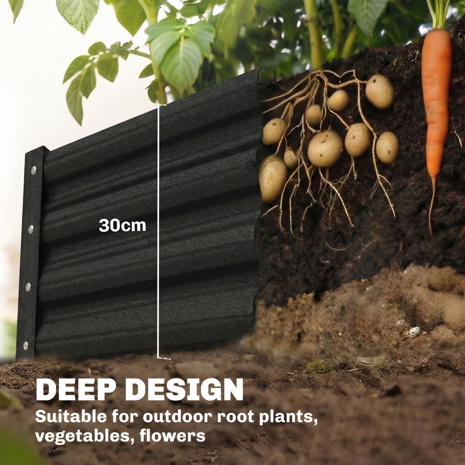 8 x 4 x 1ft Galvanized Raised Garden Bed, Reinforced Outdoor Planter Box with Open Bottom, Black