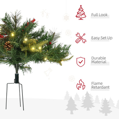 1.5 Foot/16 inch 2 Pack Prelit Artificial Christmas Tree Cordless with 69 Branches, Warm White LED lights, Red Berries, 
