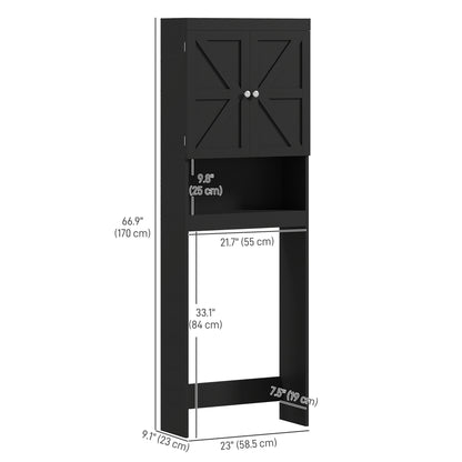 Over The Toilet Cabinet, Modern Bathroom Above Toilet Storage with Barn Doors and Open Shelf, Black
