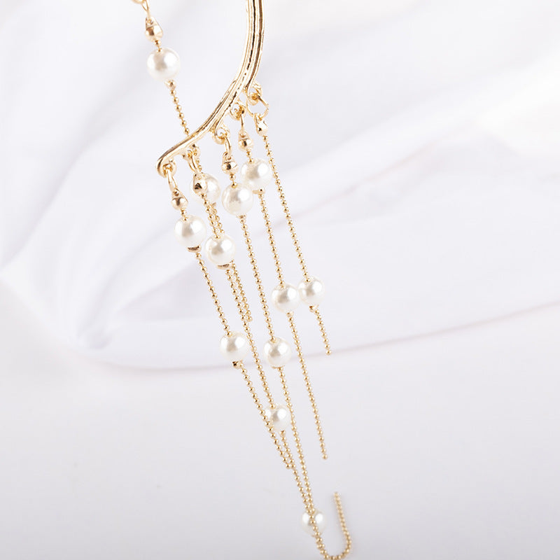 Long Thin And Thin Temperament Fringed Pearl Earrings