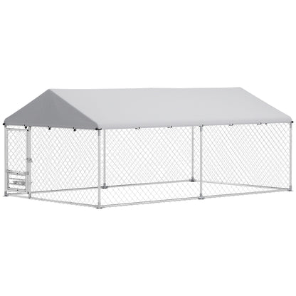 Outdoor Dog Run w/ Adjustable & Rotating Bowls, Water-Resistant UV-Resistant Cover, Secure Lock, 13.1' x 7.5' x 5.2'