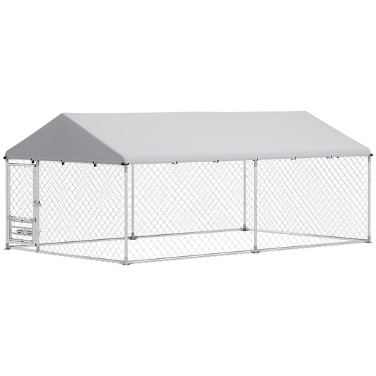 Outdoor Dog Run w/ Adjustable & Rotating Bowls, Water-Resistant UV-Resistant Cover, Secure Lock, 13.1' x 7.5' x 5.2'
