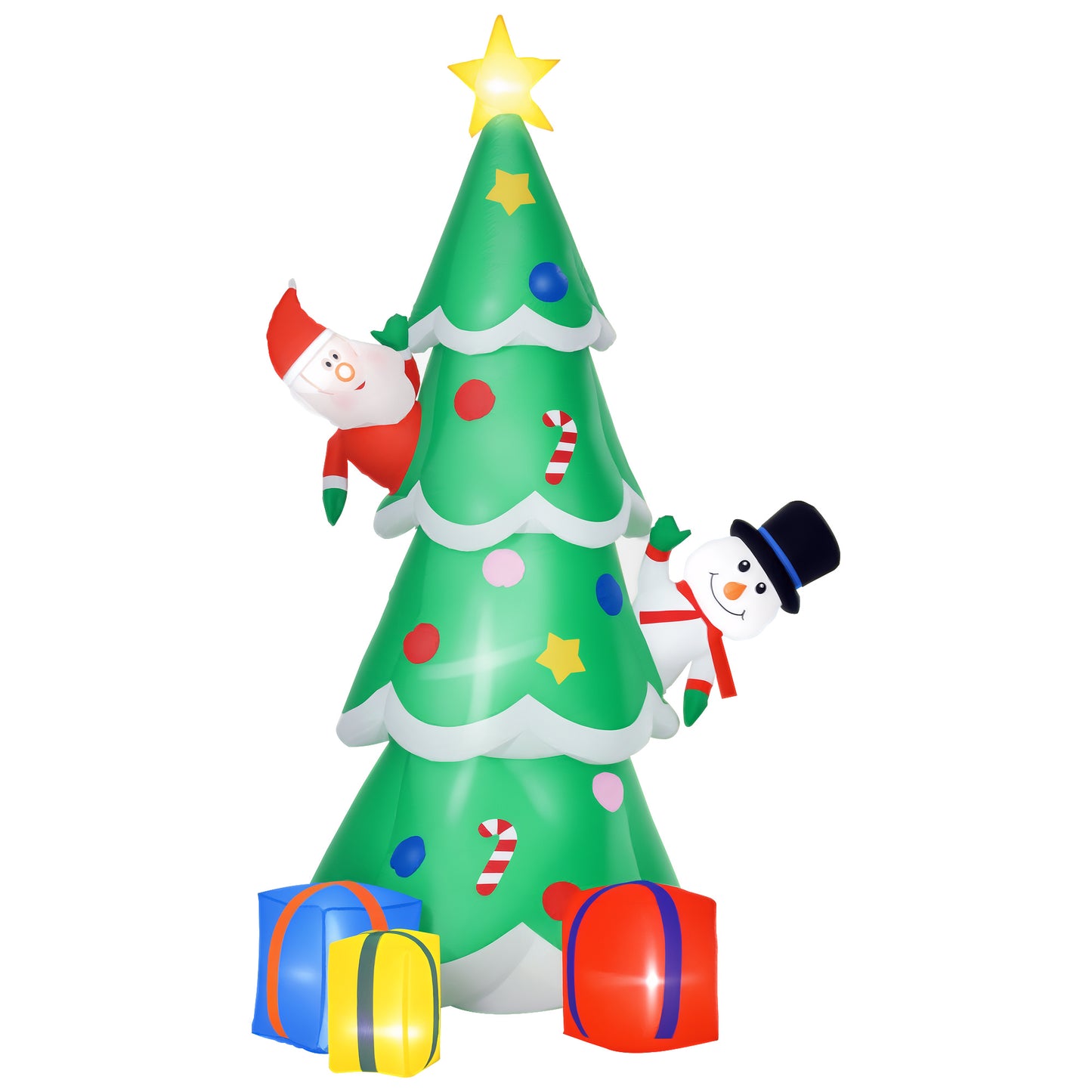 7 Feet Tall Christmas Inflatable Tree, LED Lighted with Santa Claus, Snowman and Gift Box for Home Indoor Outdoor Garden