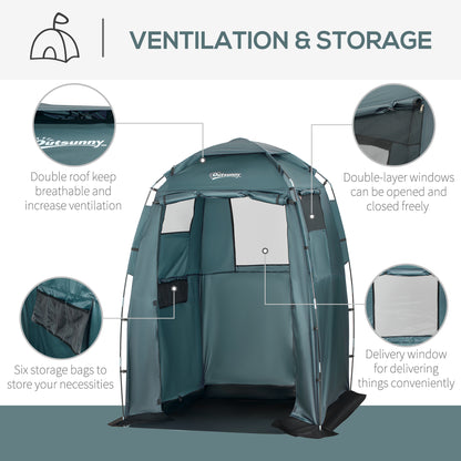 60" x 60" x 82" Shower Tent Extra Wide Changing Room Privacy Portable Camping Shelters with Windows & Floor Mat, Green