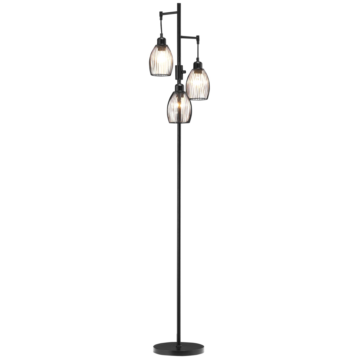 Industrial Floor Lamp with 3 Hanging Wire Lampshades, Dimmable Standing Lamp for Living Room, Bedroom, Dining Room, Stud